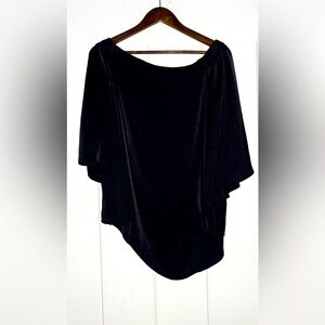 Jennifer Lopez Satin On/Off Shoulder Black Bell Sleeve Blouse Women L Boho Flowy